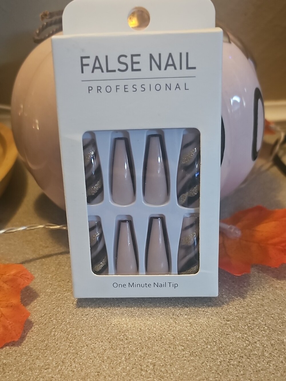 Professional Press-On Nail Set — Pink with Black & Silver Accent